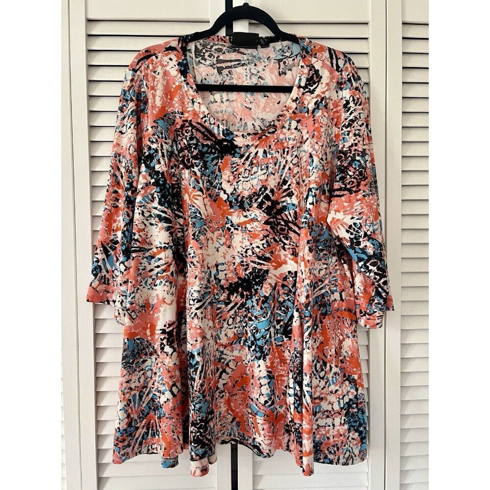 Attitudes by Renee Petite‎ Como Jersey Printed Godet Tunic w/ Pocket A378523 2XP